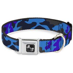 Dog Bone Black/Silver Seatbelt Buckle Collar - Camo Blue
