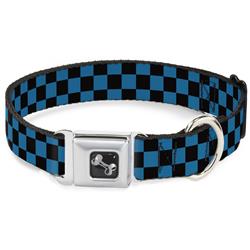 Dog Bone Black/Silver Seatbelt Buckle Collar - Checker Black/Turquoise