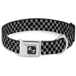 Dog Bone Black/Silver Seatbelt Buckle Collar - Checker Weathered Black/Gray