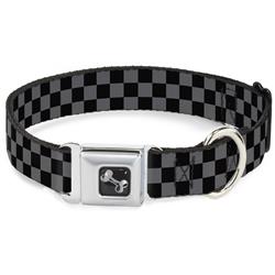 Dog Bone Black/Silver Seatbelt Buckle Collar - Checker Black/Gray