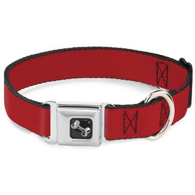 Dog Bone Black/Silver Seatbelt Buckle Collar - Christmas Red
