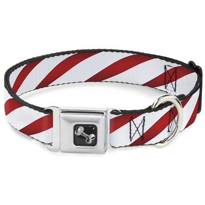 Dog Bone Black/Silver Seatbelt Buckle Collar - Candy Cane