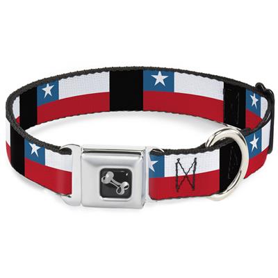 Dog Bone Black/Silver Seatbelt Buckle Collar - Chile Flags