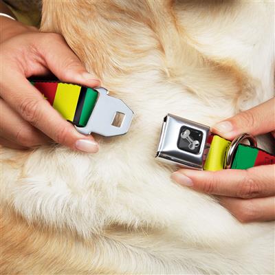 Dog Bone Black/Silver Seatbelt Buckle Collar - Cameroon Flags