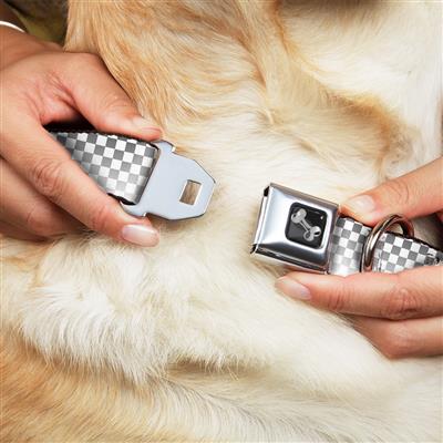 Dog Bone Black/Silver Seatbelt Buckle Collar - Checker Black/White Fade Out