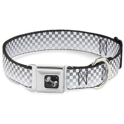 Dog Bone Black/Silver Seatbelt Buckle Collar - Checker Black/White Fade Out