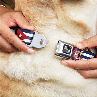 Dog Bone Black/Silver Seatbelt Buckle Collar - Cuba Flags