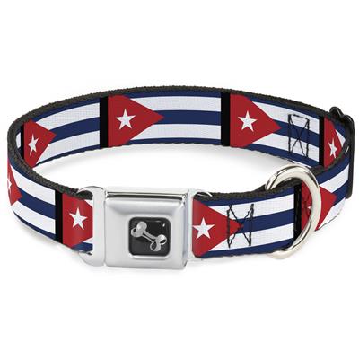 Dog Bone Black/Silver Seatbelt Buckle Collar - Cuba Flags