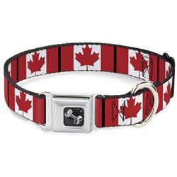 Dog Bone Black/Silver Seatbelt Buckle Collar - Canada Flags