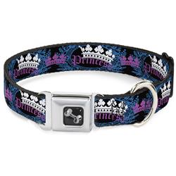Dog Bone Black/Silver Seatbelt Buckle Collar - Crown Princess Oval Black/Turquoise