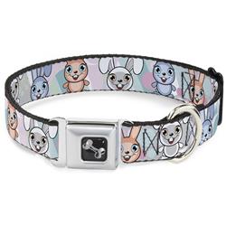 Dog Bone Black/Silver Seatbelt Buckle Collar - Cute Bunnies Multi Pastel