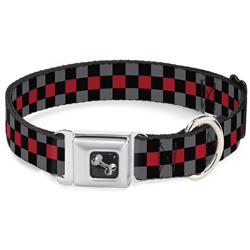 Dog Bone Black/Silver Seatbelt Buckle Collar - Checker Black/Gray/1 Red