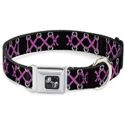 Dog Bone Black/Silver Seatbelt Buckle Collar - Corset Lace Up Black/Fuchsia