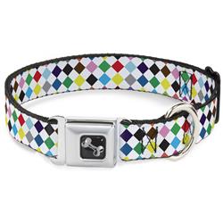 Dog Bone Black/Silver Seatbelt Buckle Collar - Diamonds White/Multi Color