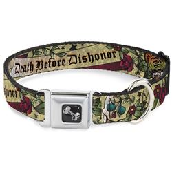 Dog Bone Black/Silver Seatbelt Buckle Collar - Death Before Dishonor Tan