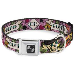 Dog Bone Black/Silver Seatbelt Buckle Collar - Death or Glory Pink