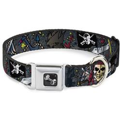Dog Bone Black/Silver Seatbelt Buckle Collar - Dead Men Tell No Tales Gray
