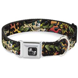 Dog Bone Black/Silver Seatbelt Buckle Collar - Death or Glory CLOSE-UP Black
