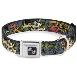 Dog Bone Black/Silver Seatbelt Buckle Collar - Death or Glory CLOSE-UP Gray