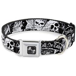 Dog Bone Black/Silver Seatbelt Buckle Collar - Dead Men Tell No Tales Black/White