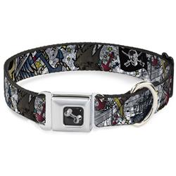 Dog Bone Black/Silver Seatbelt Buckle Collar - Dead Men Tell No Tales CLOSE-UP White