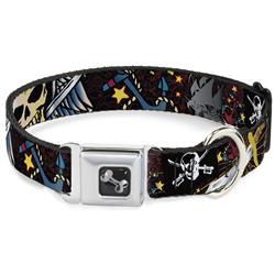 Dog Bone Black/Silver Seatbelt Buckle Collar - Dead Men Tell No Tales Black