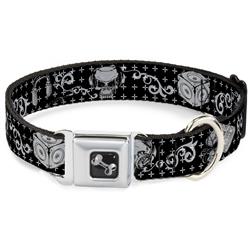 Dog Bone Black/Silver Seatbelt Buckle Collar - DJ Skulls Black/Gray