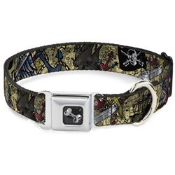 Dog Bone Black/Silver Seatbelt Buckle Collar - Dead Men Tell No Tales CLOSE-UP Tan