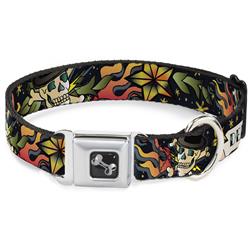 Dog Bone Black/Silver Seatbelt Buckle Collar - Death or Glory Black