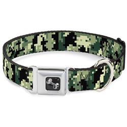 Dog Bone Black/Silver Seatbelt Buckle Collar - Digital Camo