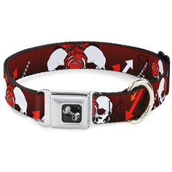 Dog Bone Black/Silver Seatbelt Buckle Collar - DJ Skulls Up/Down Black/Red