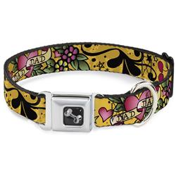 Dog Bone Black/Silver Seatbelt Buckle Collar - Dad & Dad Yellow