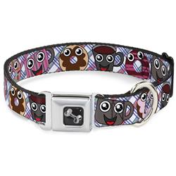 Dog Bone Black/Silver Seatbelt Buckle Collar - Donuts & Coffee Cartoon