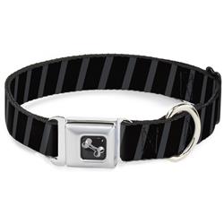 Dog Bone Black/Silver Seatbelt Buckle Collar - Diagonal Stripes Black/Gray