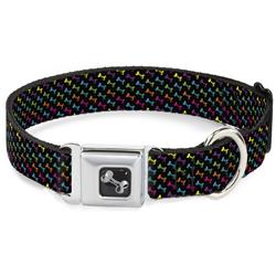 Dog Bone Black/Silver Seatbelt Buckle Collar - Dog Bone Black/Multi Color