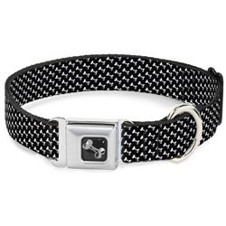 Dog Bone Black/Silver Seatbelt Buckle Collar - Dog Bone Black/White