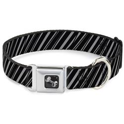 Dog Bone Black/Silver Seatbelt Buckle Collar - Diagonal Stripes Scribble Gray/Black