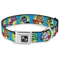 Dog Bone Black/Silver Seatbelt Buckle Collar - Dinosaur Superhero Baby Blue