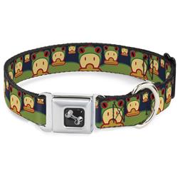 Dog Bone Black/Silver Seatbelt Buckle Collar - Duck w/Frog Hat