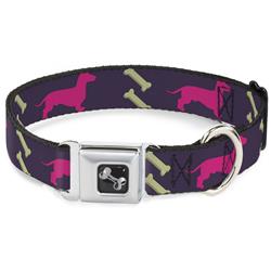 Dog Bone Black/Silver Seatbelt Buckle Collar - Dachshunds & Bones Purple/Fuchsia/Green