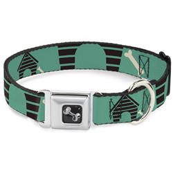 Dog Bone Black/Silver Seatbelt Buckle Collar - Dog House & Bone Turquoise/Brown