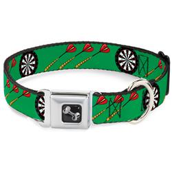 Dog Bone Black/Silver Seatbelt Buckle Collar - Darts Green/Multi Color