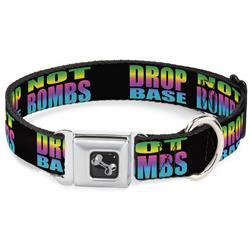 Dog Bone Black/Silver Seatbelt Buckle Collar - DROP BASS NOT BOMBS Black/Rainbow
