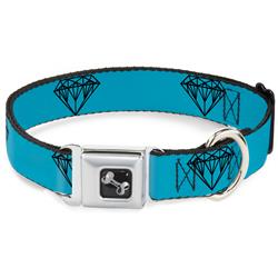 Dog Bone Black/Silver Seatbelt Buckle Collar - Diamond Sketch Turquoise/Black