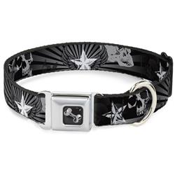 Dog Bone Black/Silver Seatbelt Buckle Collar - Die Hard Skulls & Stars1 Black/Grays