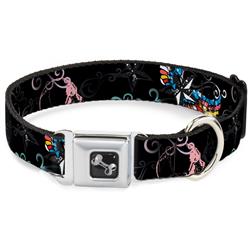 Dog Bone Black/Silver Seatbelt Buckle Collar - Die Hard Skulls & Stars2 Black/Multi Color