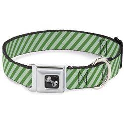 Dog Bone Black/Silver Seatbelt Buckle Collar - Diagonal Stripes Pastel Greens