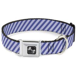 Dog Bone Black/Silver Seatbelt Buckle Collar - Diagonal Stripes Pastel Blues