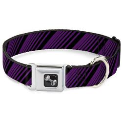 Dog Bone Black/Silver Seatbelt Buckle Collar - Diagonal Stripes Purples