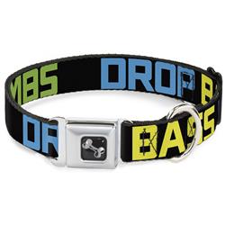 Dog Bone Black/Silver Seatbelt Buckle Collar - DROP BASS NOT BOMBS Black/Blue/Yellow/Purple/Green